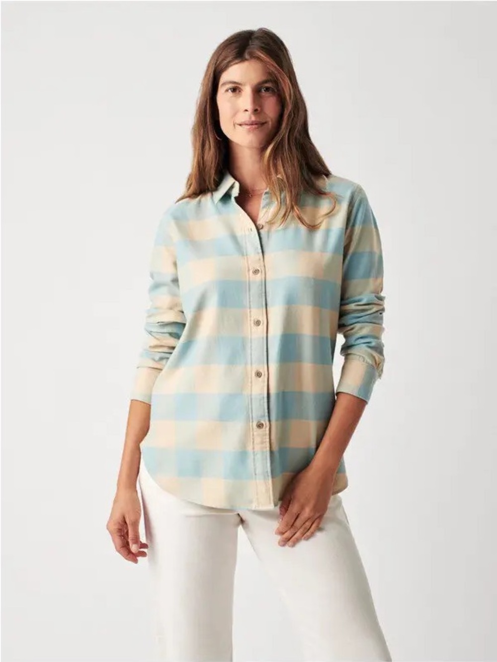 Faherty Light Blue and Cream Checked Button Shirt